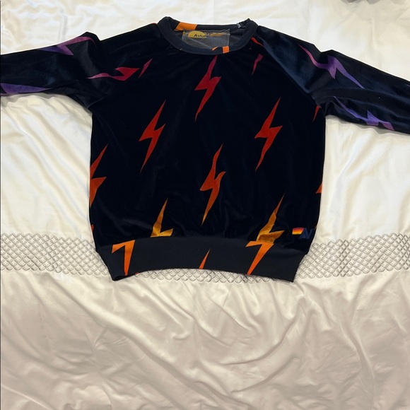 Aviator Nation Black Velvet Sweatshirt With Neon Colored Lightning Bolts - Picture 6 of 10